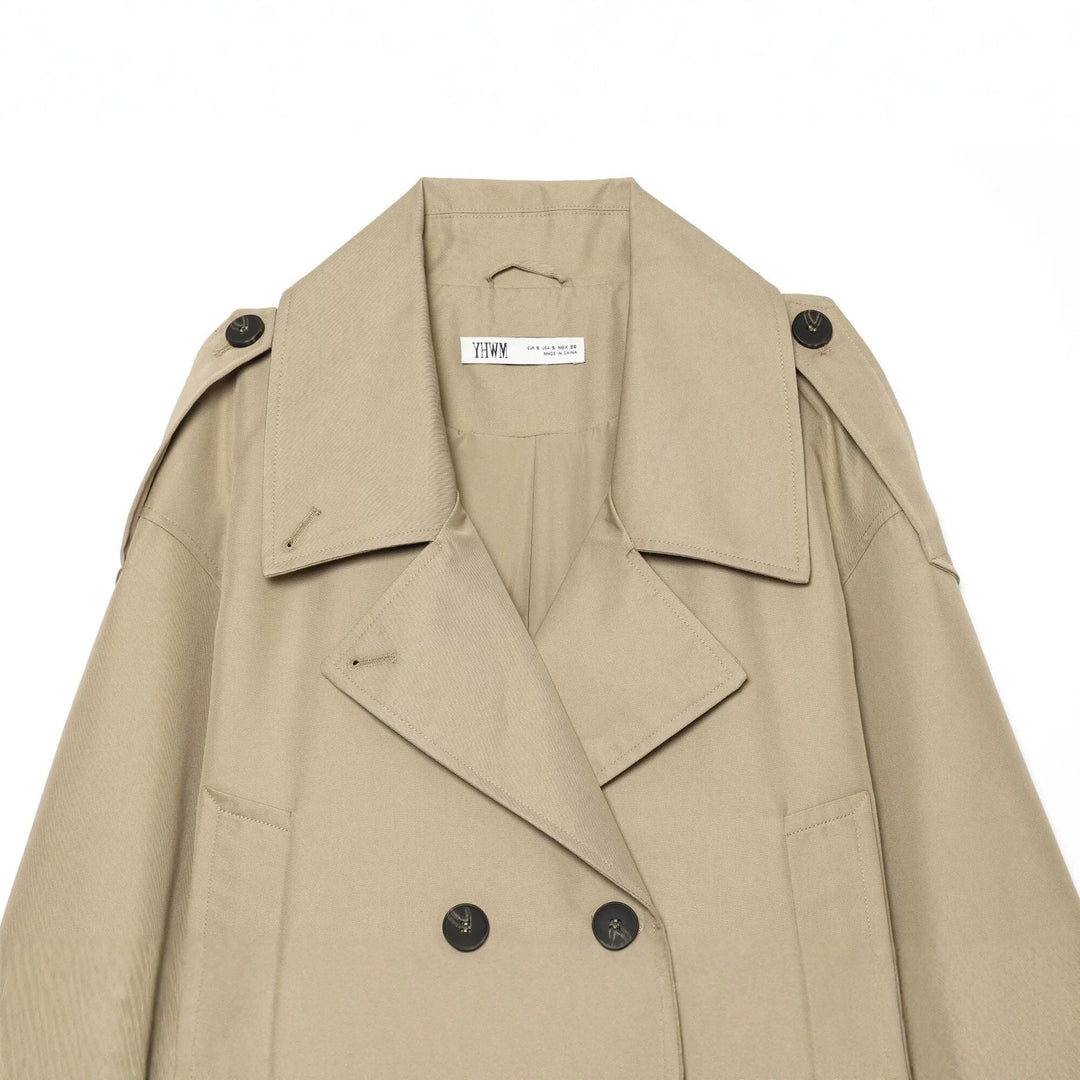 Dam Kort Trenchcoat med Boxig Skärning, Double-Breasted och Epaulettes