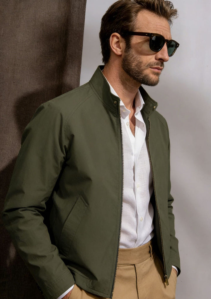Herr Short Jacka i Blouson Stil med Manchester Krage och Metal Zip