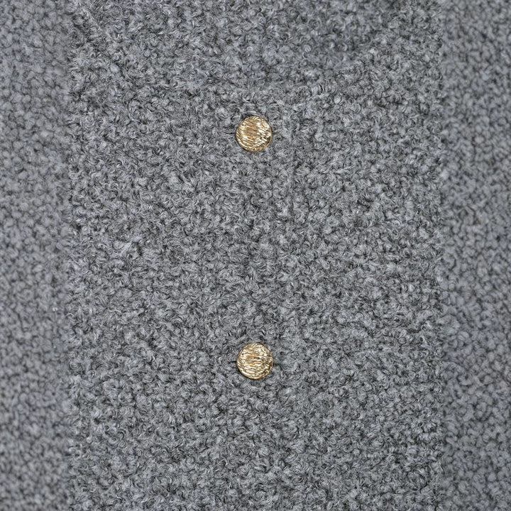 Dam Bouclé Kort Jacka med Guld Knappar och Patch Fickor