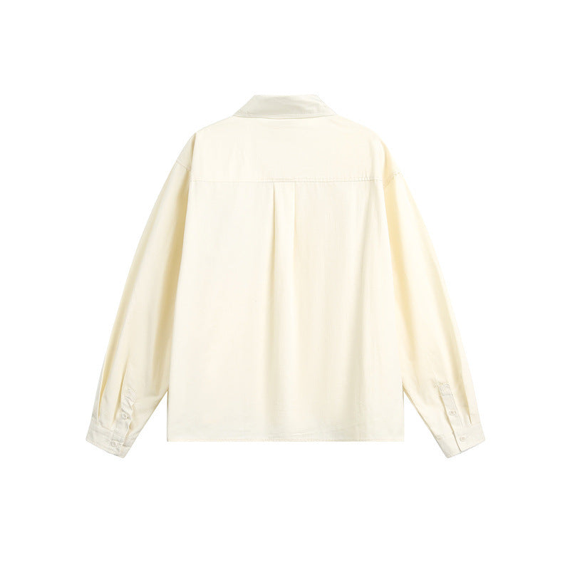 Unisex Locker Passform Bomull Skjorta Jacka med Asymmetrical Check Bröst Lockfickor