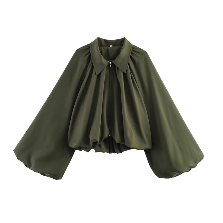 Dam kort cape med voluminous ärmar, dragkedja och gathered fåll