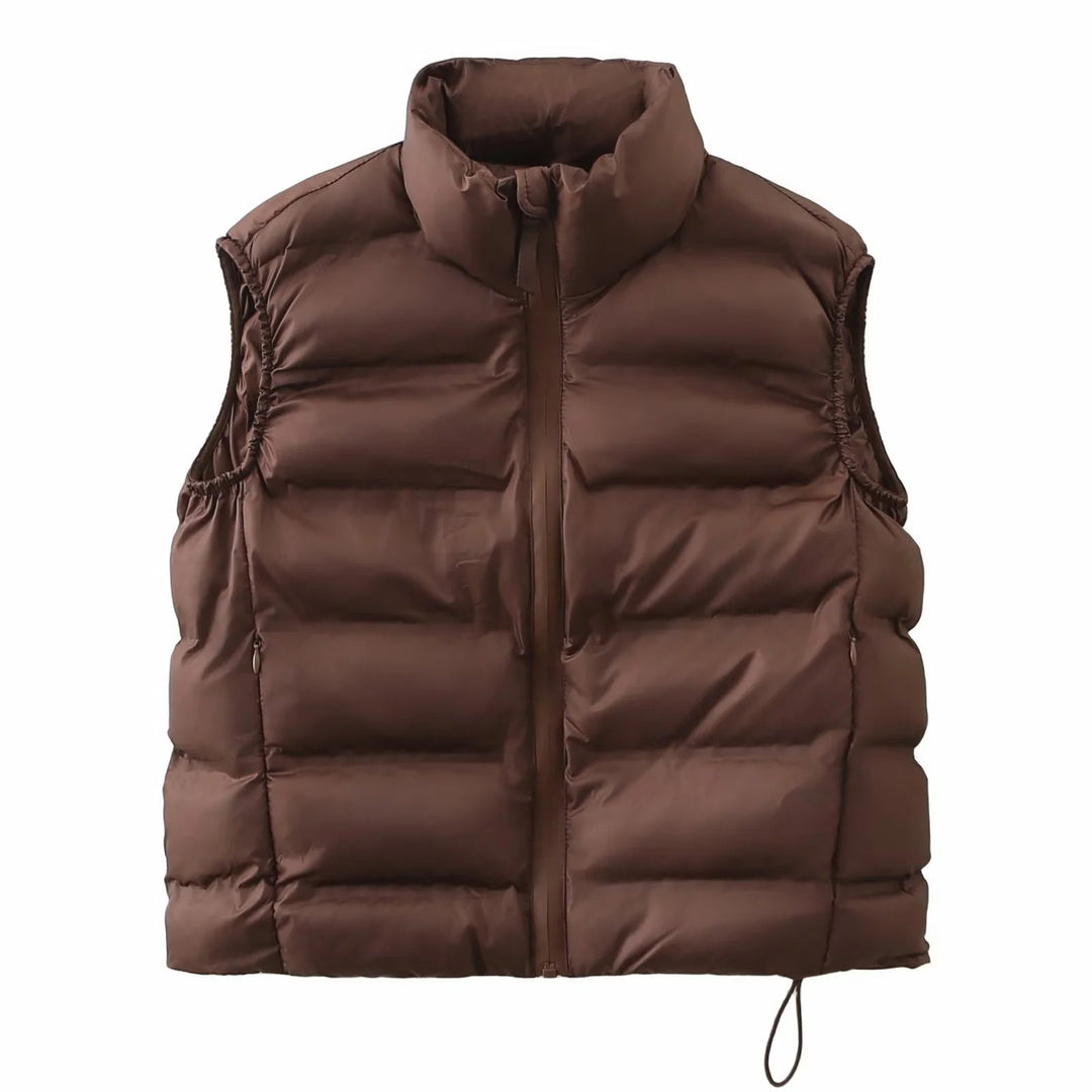 Dam quiltad thermal väst med high ståkrage, side dragkedja fickor, och adjustable fåll