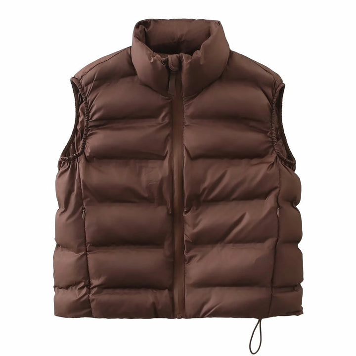 Dam quiltad thermal väst med high ståkrage, side dragkedja fickor, och adjustable fåll