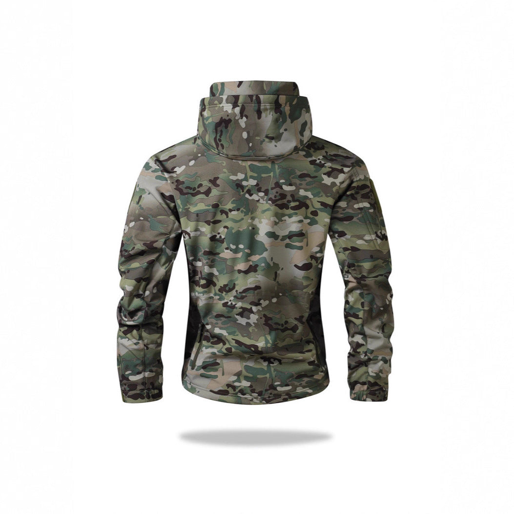 Herr Tactical Softshelljacka med Huva, Kamouflage Tryck och Multifunctional Fickor