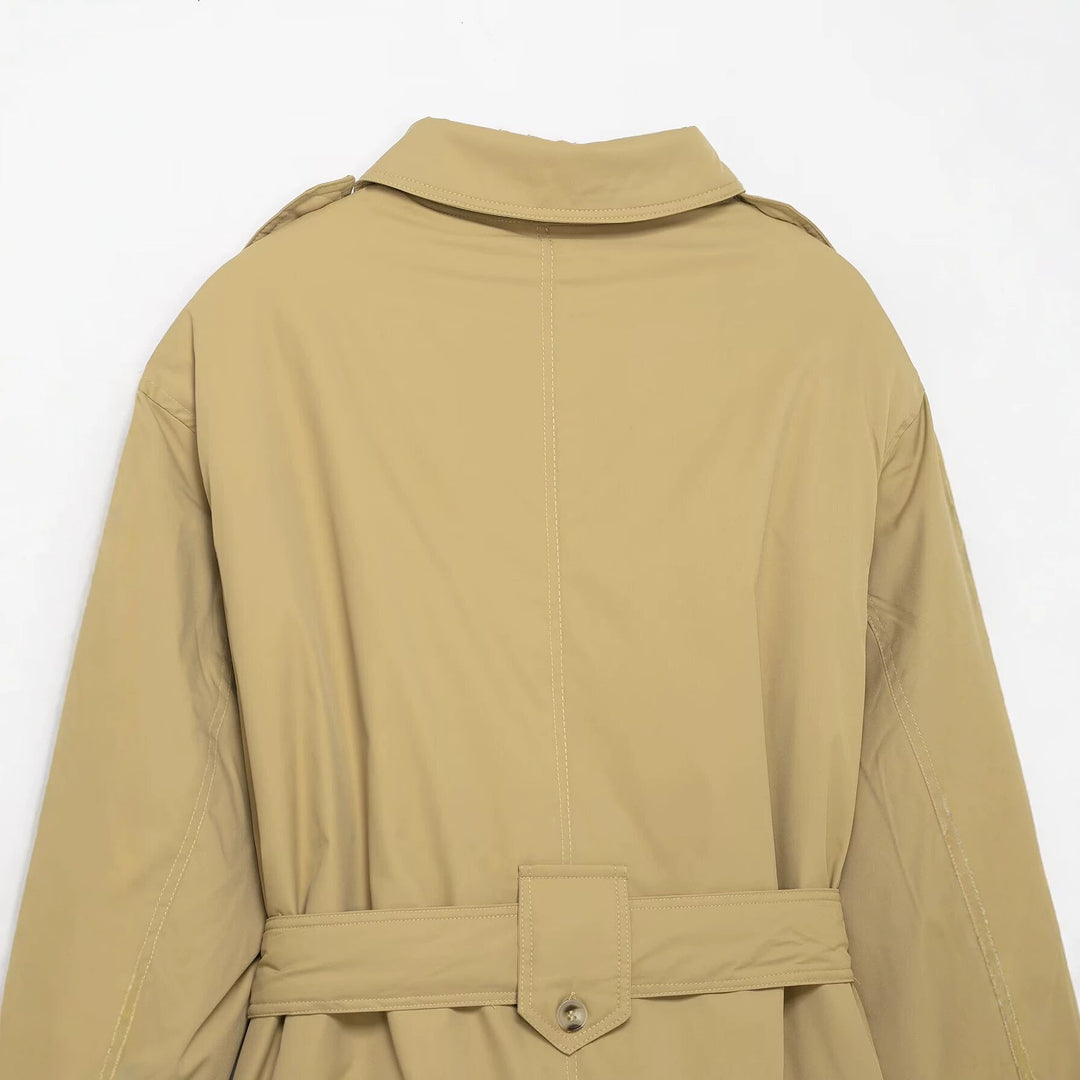 Dam Kort Trenchcoat med Waist Belt och Epaulettes