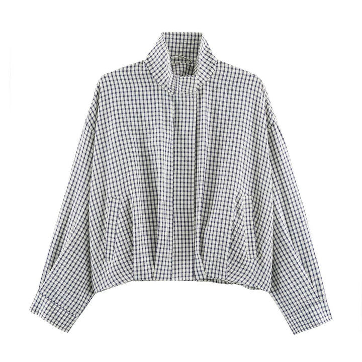 Dam Oversized Rutig Blouson Jacka med Ståkrage