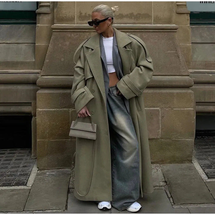 Dam 300+ Longer Oversize Trenchcoat med Waist Belt och Shoulder Patches