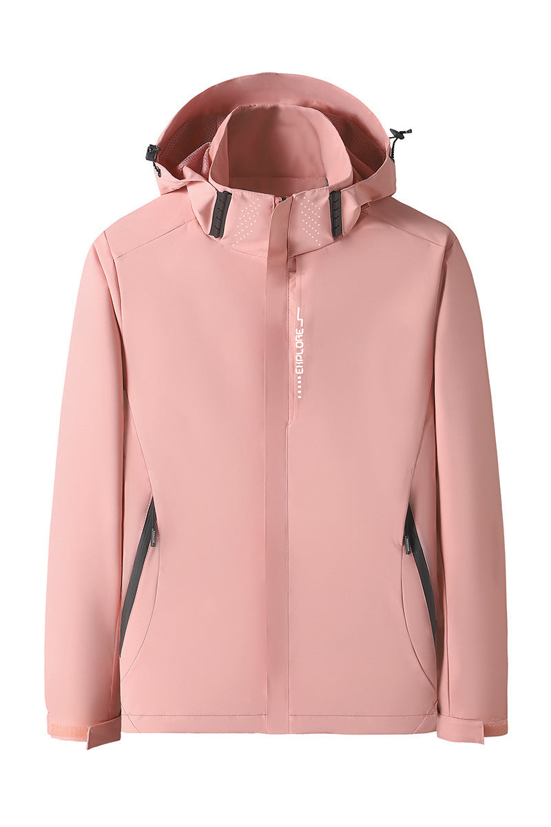 Dam softshell utomhusjacka med removable huva, vindtät membrane och andningsbar mesh foder