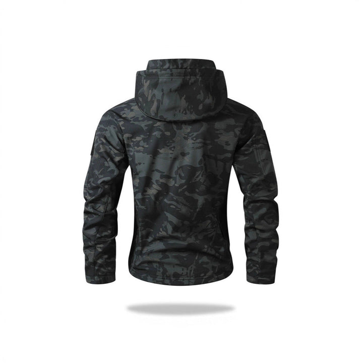 Herr Tactical Softshelljacka med Huva, Kamouflage Tryck och Multifunctional Fickor