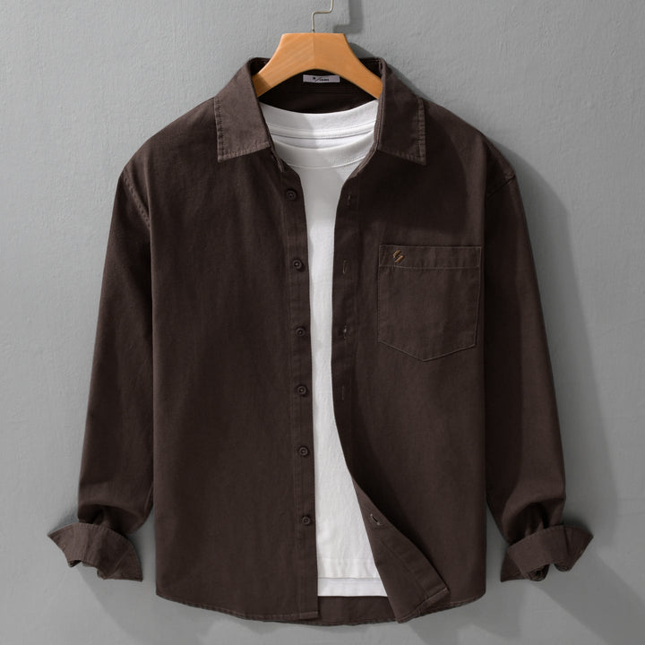 Herr Skjortjacka-Overshirt Tillverkad av Mjuk Bomull Twill i Layering Look med A Utanpå Bröstficka
