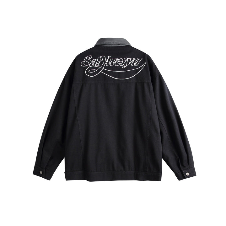 Unisex Oversized Canvas Skjorta Jacka med Contrasting Konstläder Krage