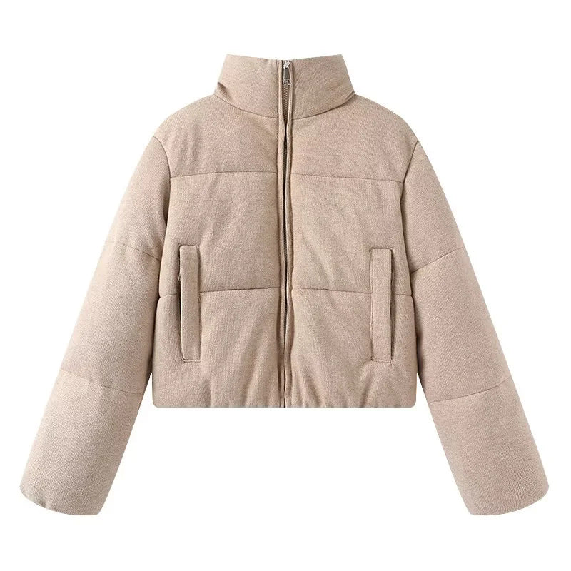 Dam cropped teddy quiltad jacka med hög krage och concealed dragkedja