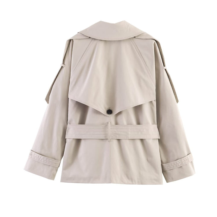 Dam Kort Oversize Trenchcoat med Belt och Cape Detail