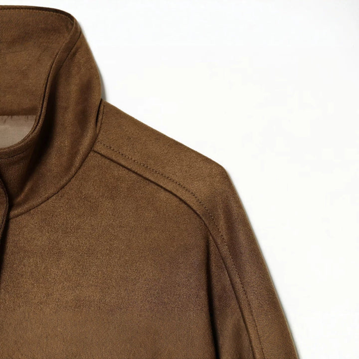 Dam Kort Boxig Suede Jacka med Stå Krage och Patch Fickor