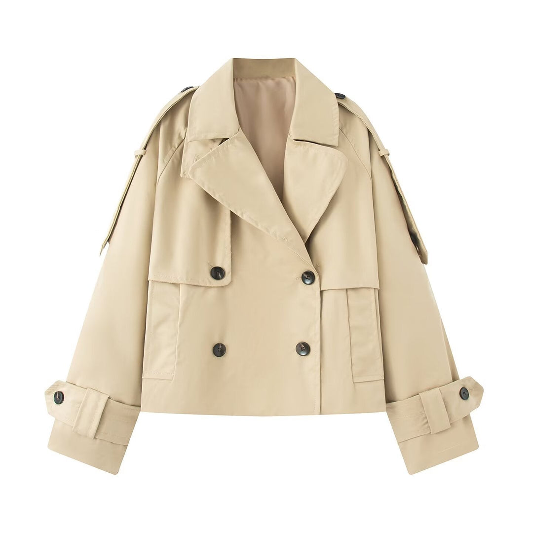 Dam Kort Skärning Kort Trenchcoat med Dubbel-Breasted Knapp Stängning och Epaulets