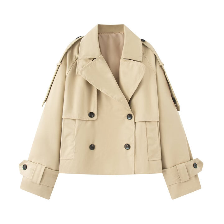 Dam Kort Skärning Kort Trenchcoat med Dubbel-Breasted Knapp Stängning och Epaulets