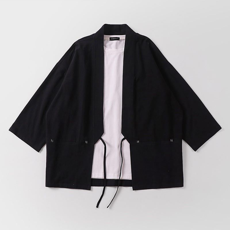 Unisex Kimono-Haori-jacka med knytband och three-quarter ärmar