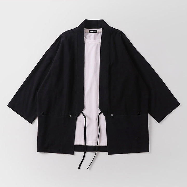 Unisex Kimono-Haori-jacka med knytband och three-quarter ärmar