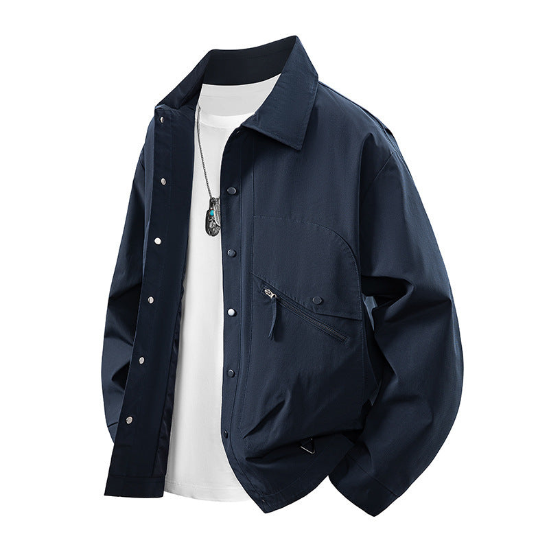 Herr overshirt coach jacka i urban funktion stil med tryckknapp knäppslå och angled dragkedja ficka