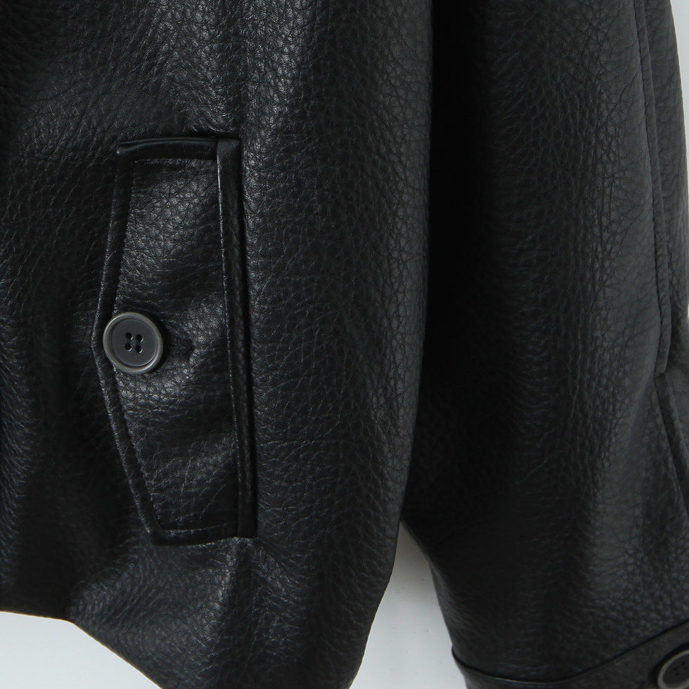 Dam oversize läderlook kappa med Textured Surface och vid Lapels