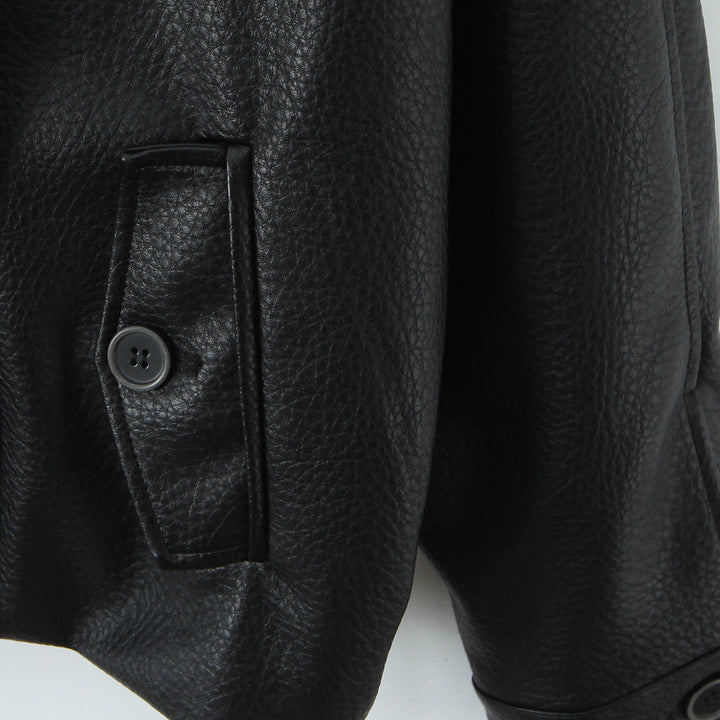 Dam oversize läderlook kappa med Textured Surface och vid Lapels