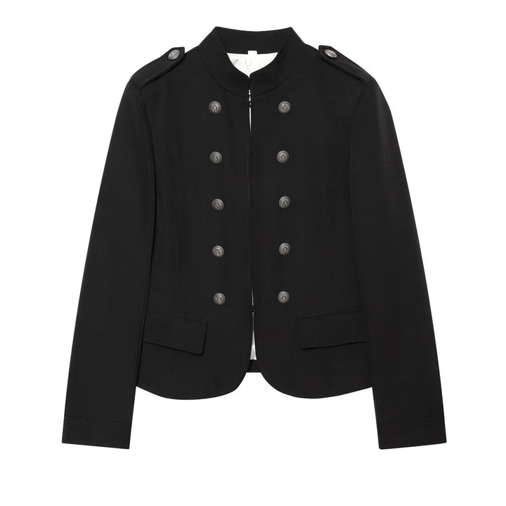 Dam Military Inspired Double Breasted Kort Jacka med Stå Krage och Epaulettes
