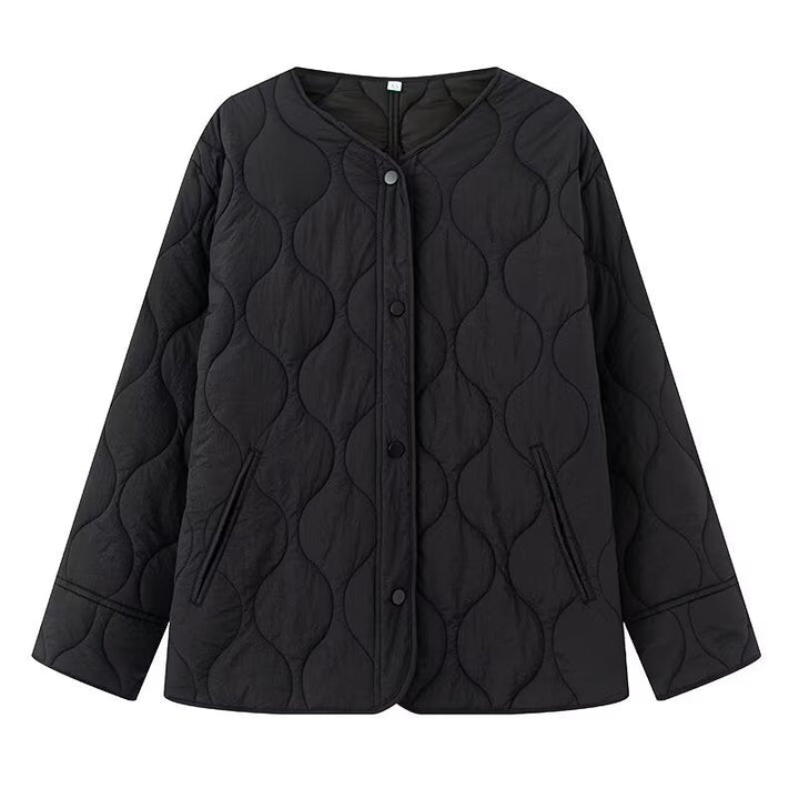 Dam Lightly kviltad oversize jacka med Round Neck, Snap knappslå och sidofickor