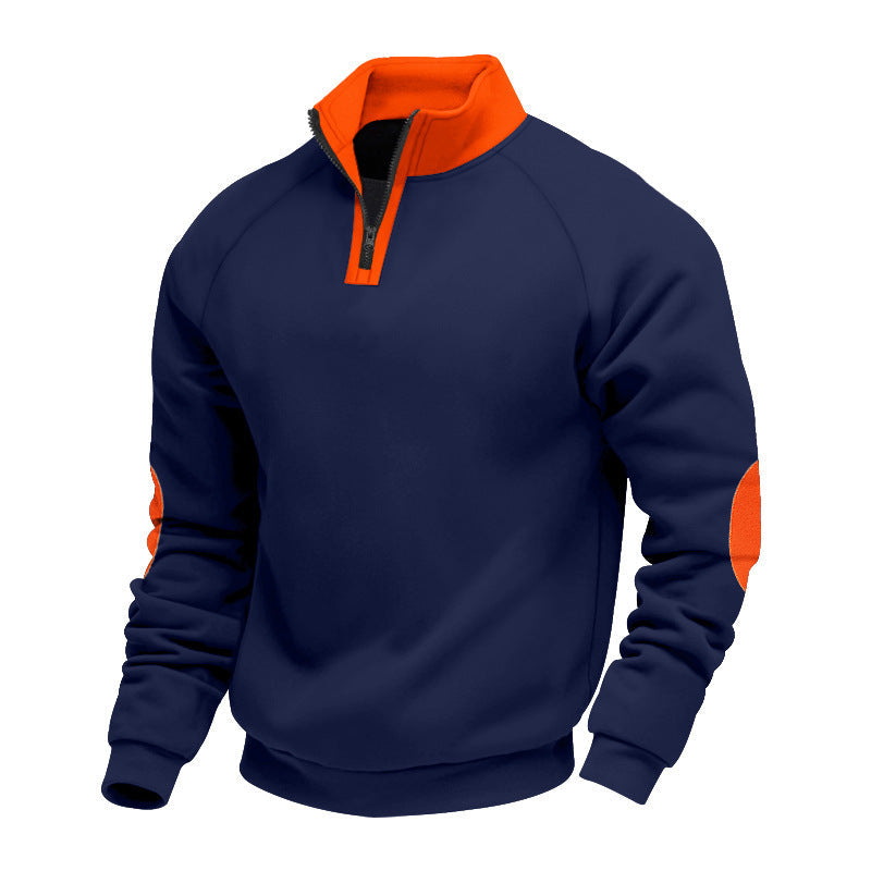 Herr Halv Dragkedja Fleece Pullover med Ståkrage Raglanärmar och Elbow Lappar