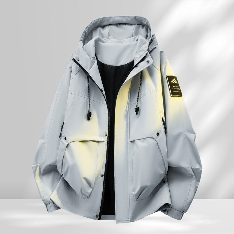Herr Oversize Funktion Frilufts Jacka med Huva, Vadderad Foder &amp; Multifunktionell Fickor