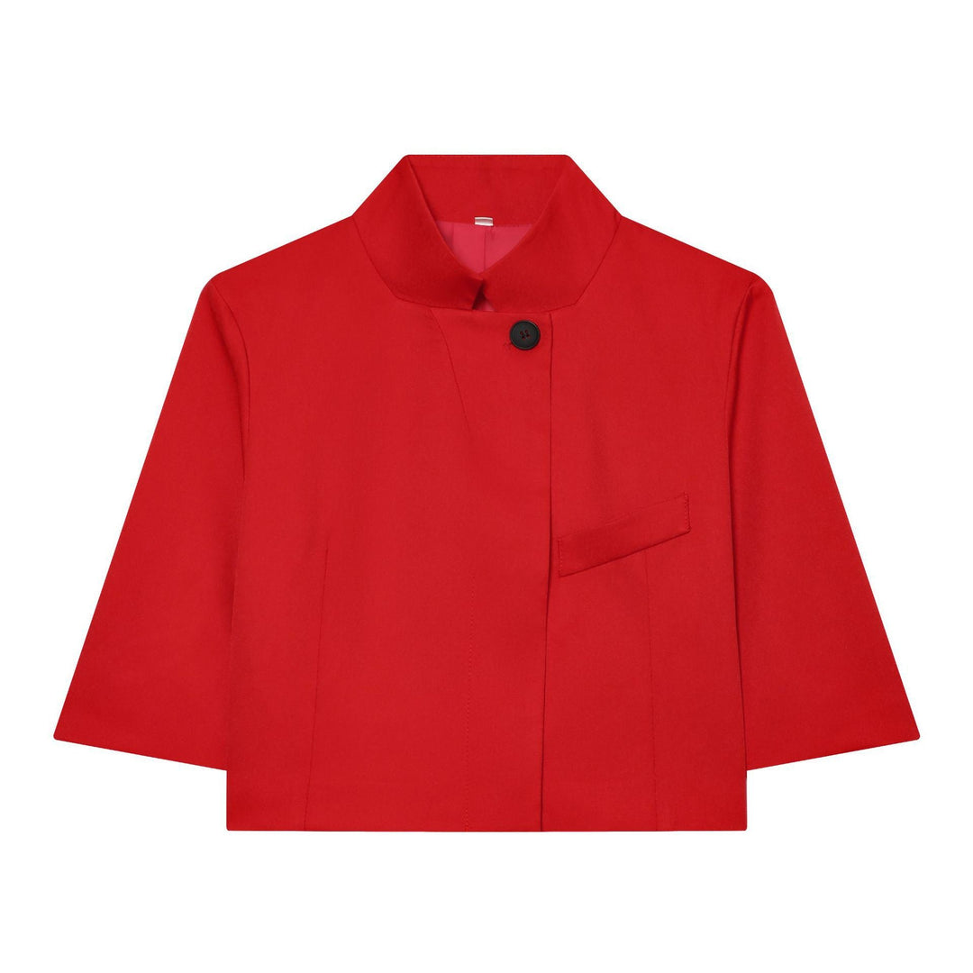 Dam 40+ Kort Cape Blouson med Stå Krage och Dekorativ Knapp