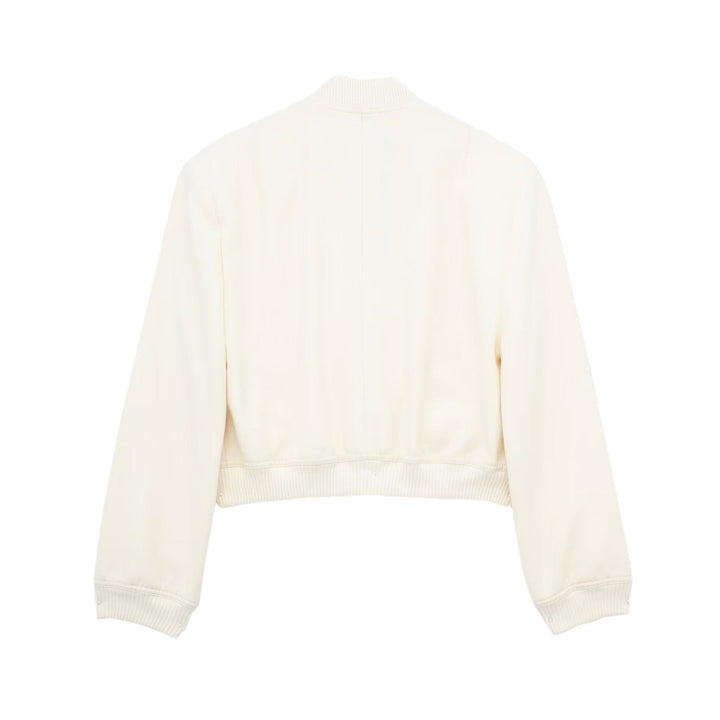 Dam Kort Boxig Blouson Jacka med Dold Tryckknapp Knappar, Lock Fickor och Ribbed Nederkant