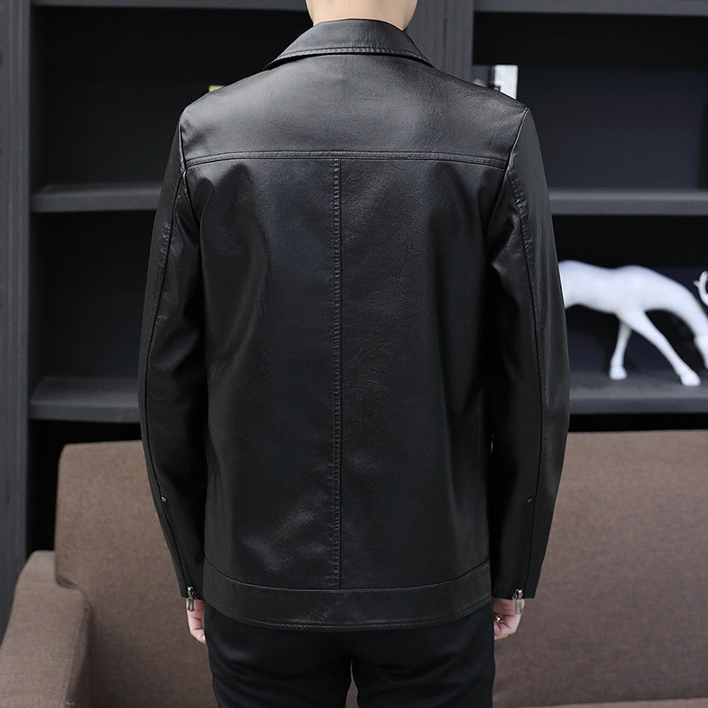 Herr Leather-Look Zip Jacka med Warming Teddyfoder och Minimal Söm Design