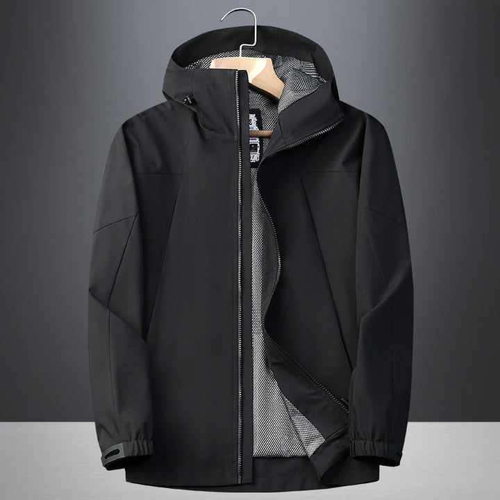 Herr Softshell Regn och Övergångs Jacka med Huva, Vindskyddande Membrane och Andningsbar Mesh Foder