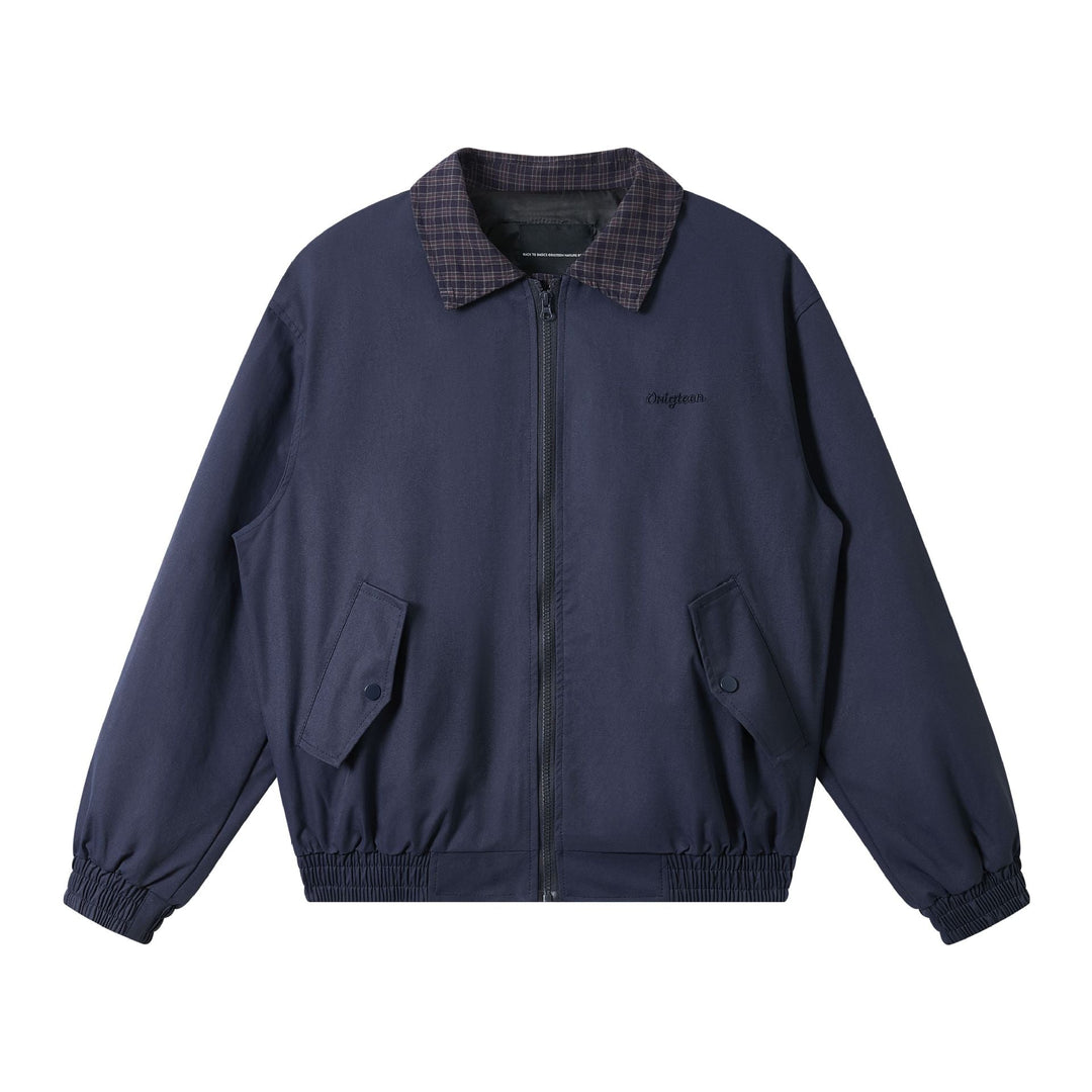 Herr Oversize Blouson Jacka med Rutmönster Krage och fickor med lock