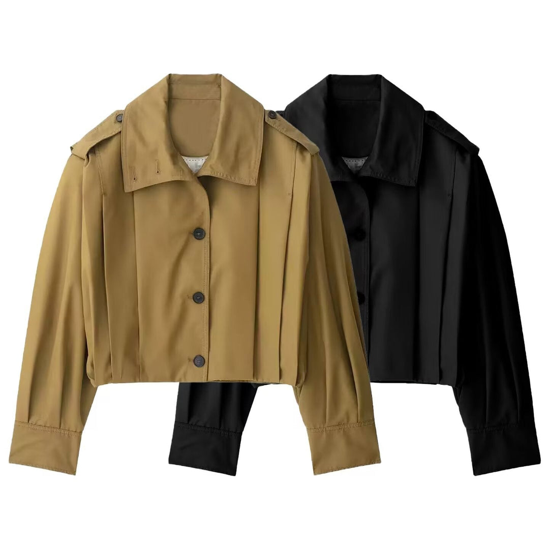 Dam Kort Oversize Trenchcoat i Kort Skärning med Epaulettes och Pleated Ärmar