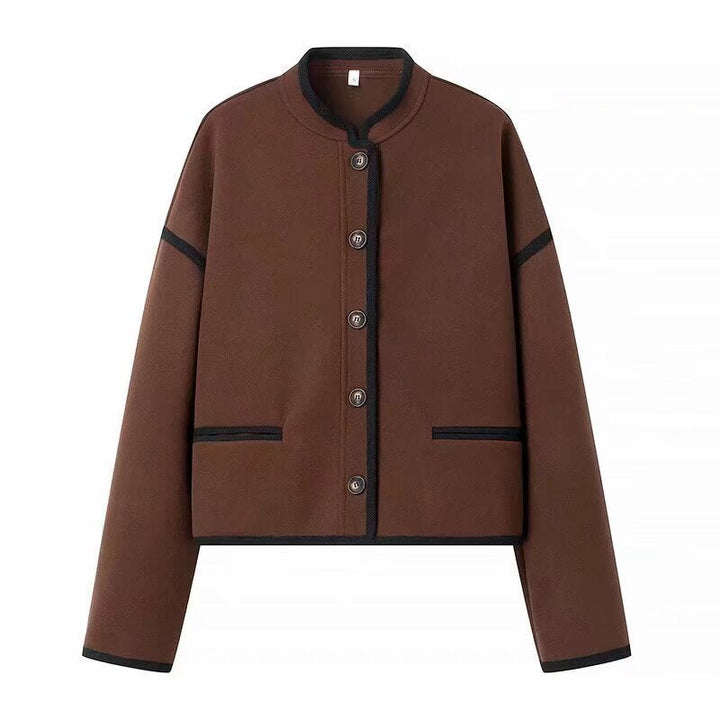 Dam kort jacka med round neck, boxy kort silhuett och kontrast piping