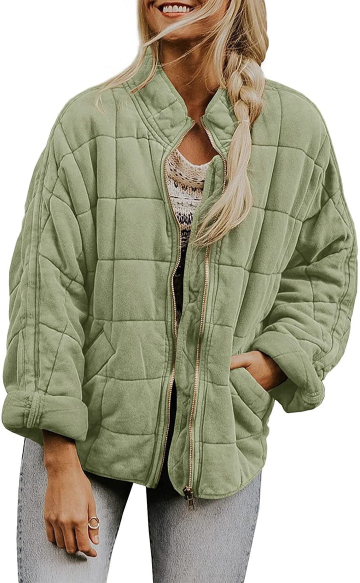 Dam vadderad oversize Quilt jacka med dragkedja och fickor