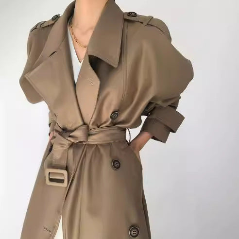 Dam modern konstläder trenchcoat