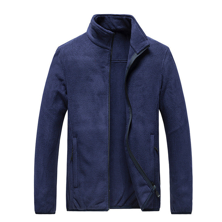 Herr Fleece Jacka med Hel Dragkedja, Stående Krage, och Praktisk Zip Fickor