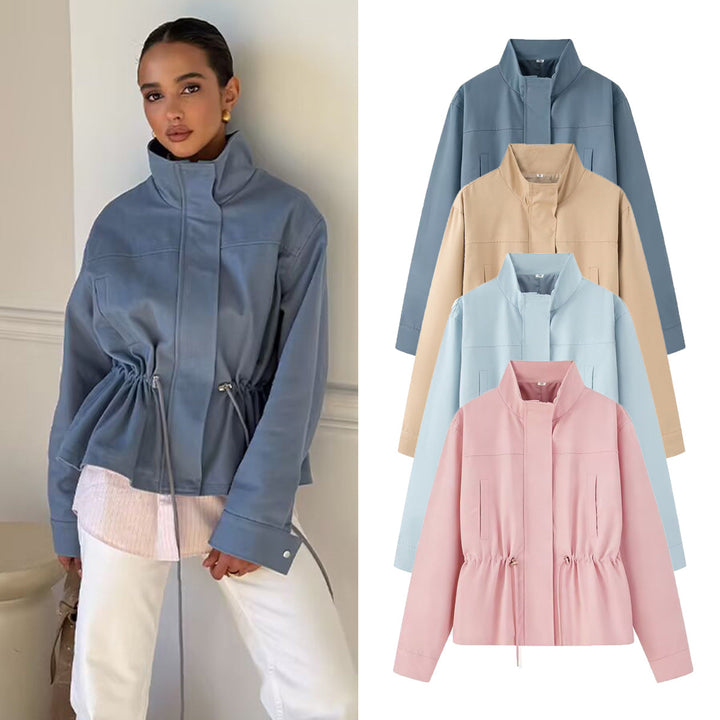 Dam Lätt Vind och Regnjacka med Drawstring Waist och Stå Krage
