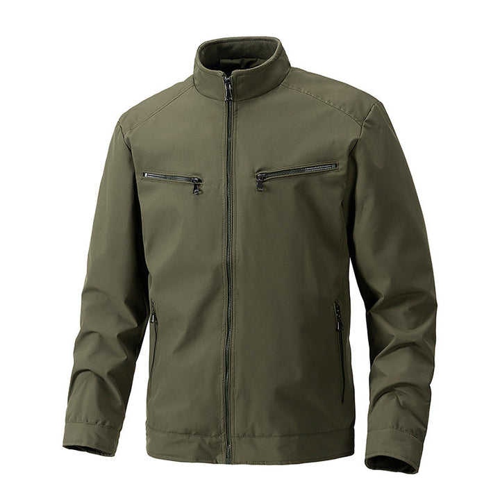 Herr Softshell Utomhus Jacka med Stående Krage Vattenavvisande och Fyra Zippered Fickor