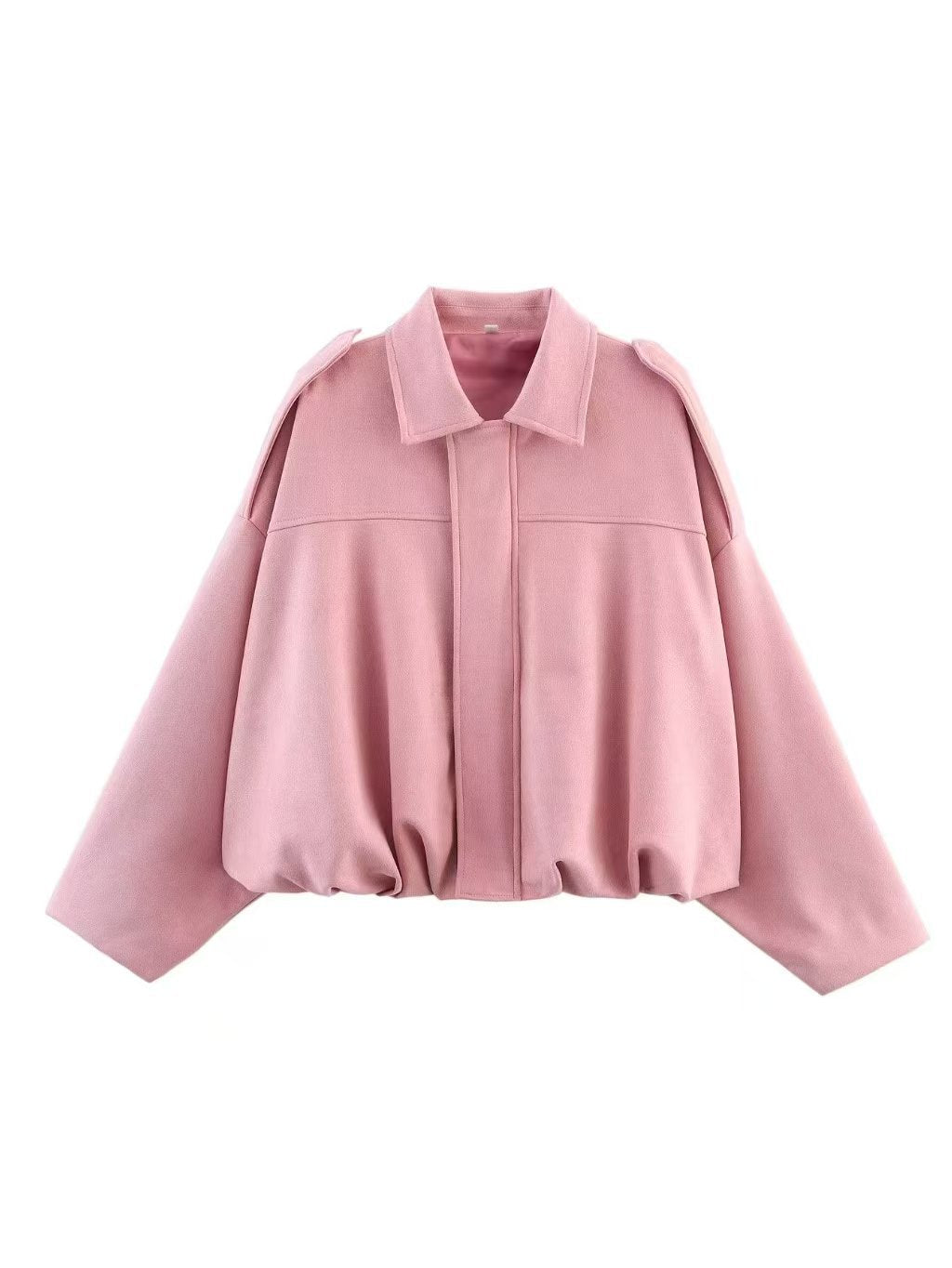 Dam Kort Boxig Övergångsjacka i Suede Look med Epaulettes