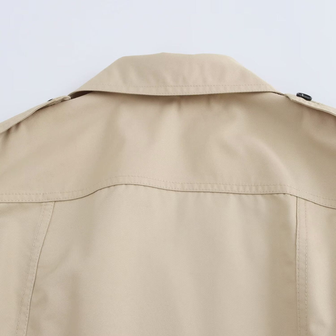 Dam längre skräddad trenchcoat med knytband, skjortkrage och epaulettes