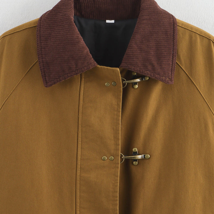 Dam Boxy Field jacka med Cord krage, Toggle Closures och stor Flap fickor