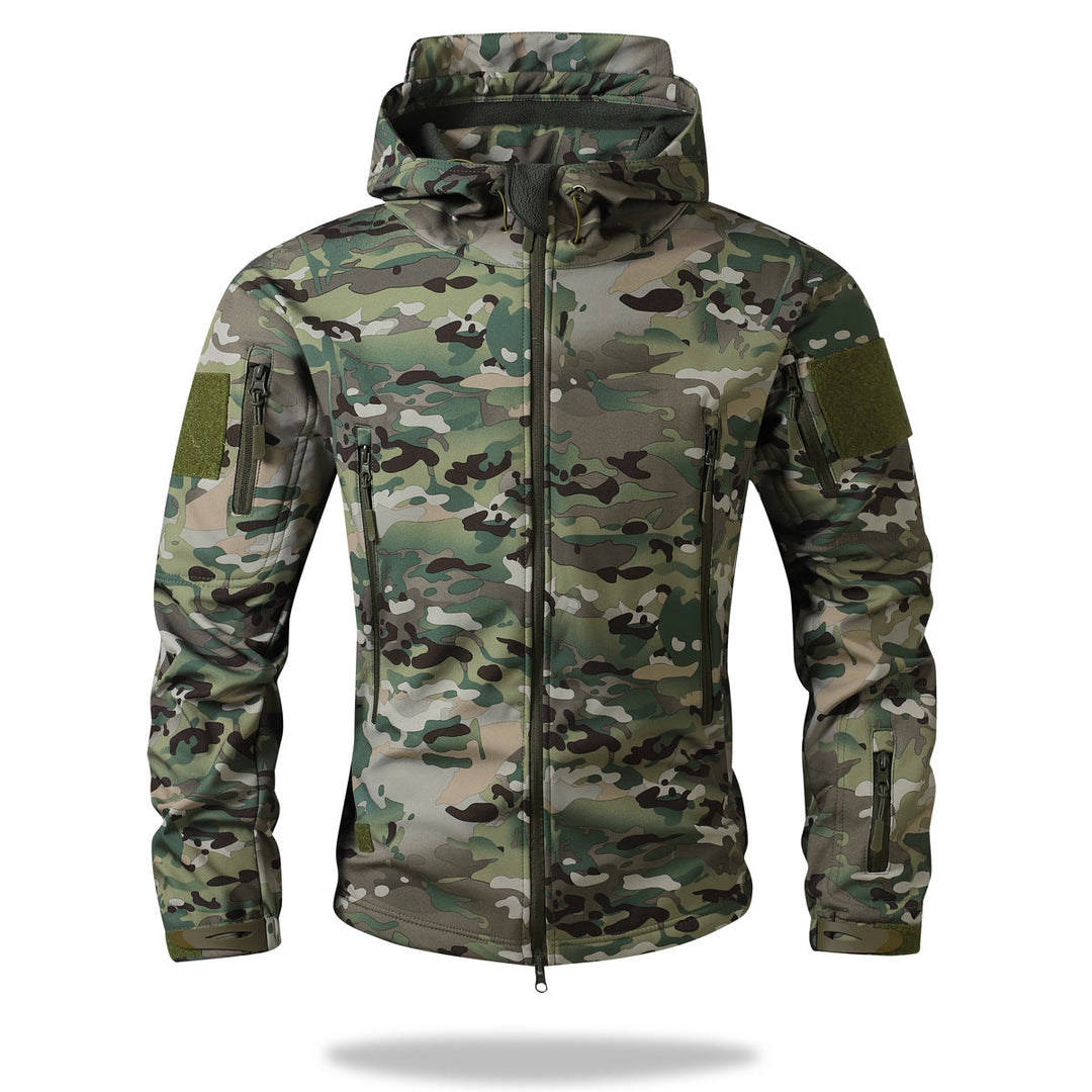 Herr Tactical Softshelljacka med Huva, Kamouflage Tryck och Multifunctional Fickor