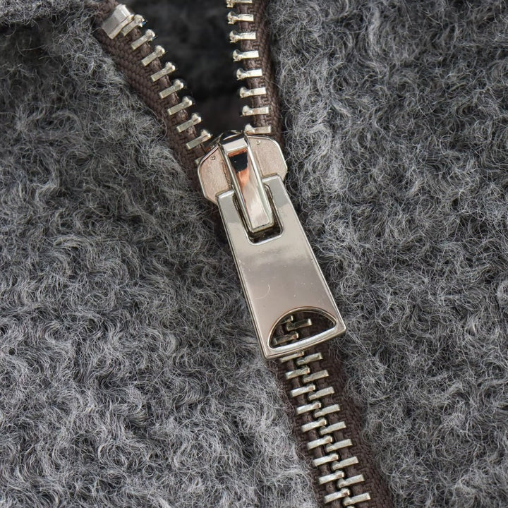 Dam Kort Ull-Look Boxig Jacka med Dragkedja och Lock Fickor