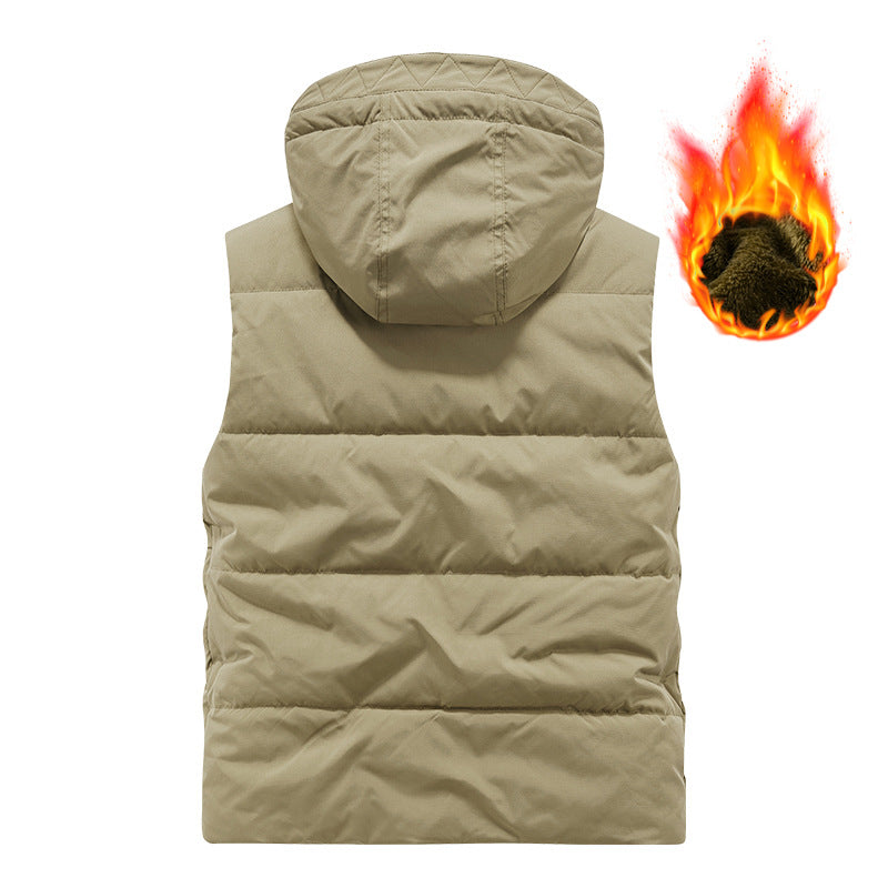 Herr Insulated Utility Väst med Huva, Teddyfoder och Multi-Functional Fickor