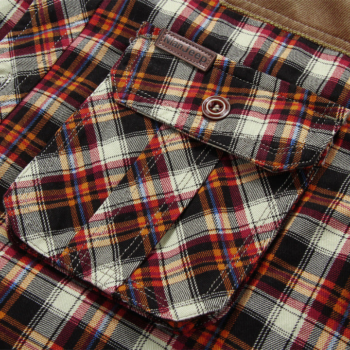 Herr Checkered Termisk Skjortjacka med Teddyfoder och Axel Patches