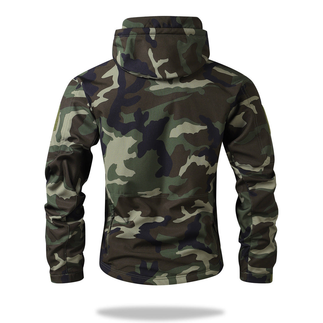 Herr Tactical Softshelljacka med Huva, Kamouflage Tryck och Multifunctional Fickor