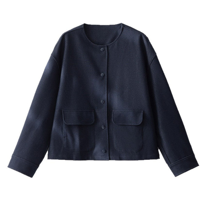 Dam kort jacka med round neck, boxy silhuett och flap fickor